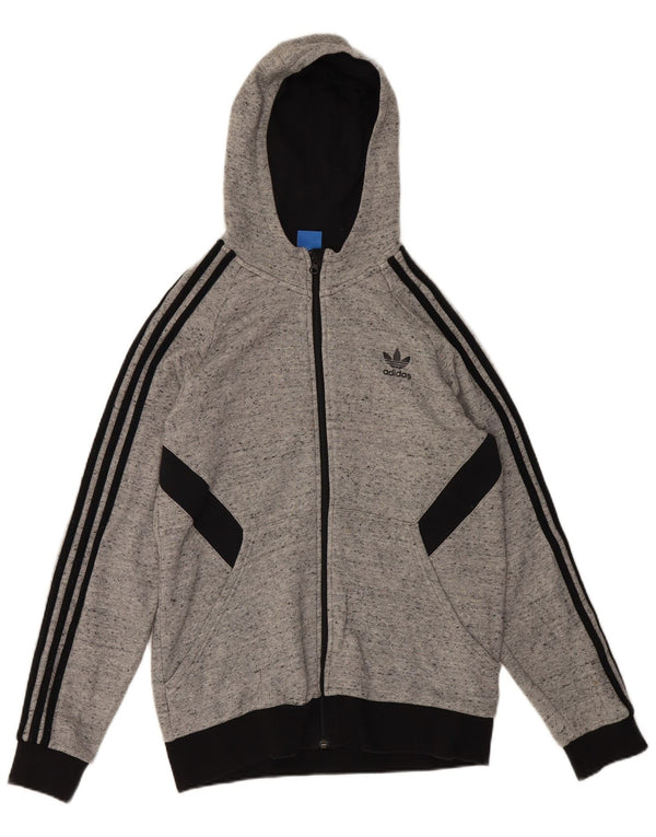 Adidas Jungen-Kapuzenpullover mit Reißverschluss, 15–16 Jahre, grau gefleckte Baumwolle