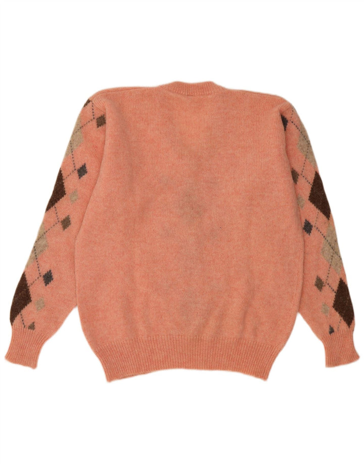 Vintage Herren V-Ausschnitt Pullover Pullover Groß Orange Argyle/Diamant