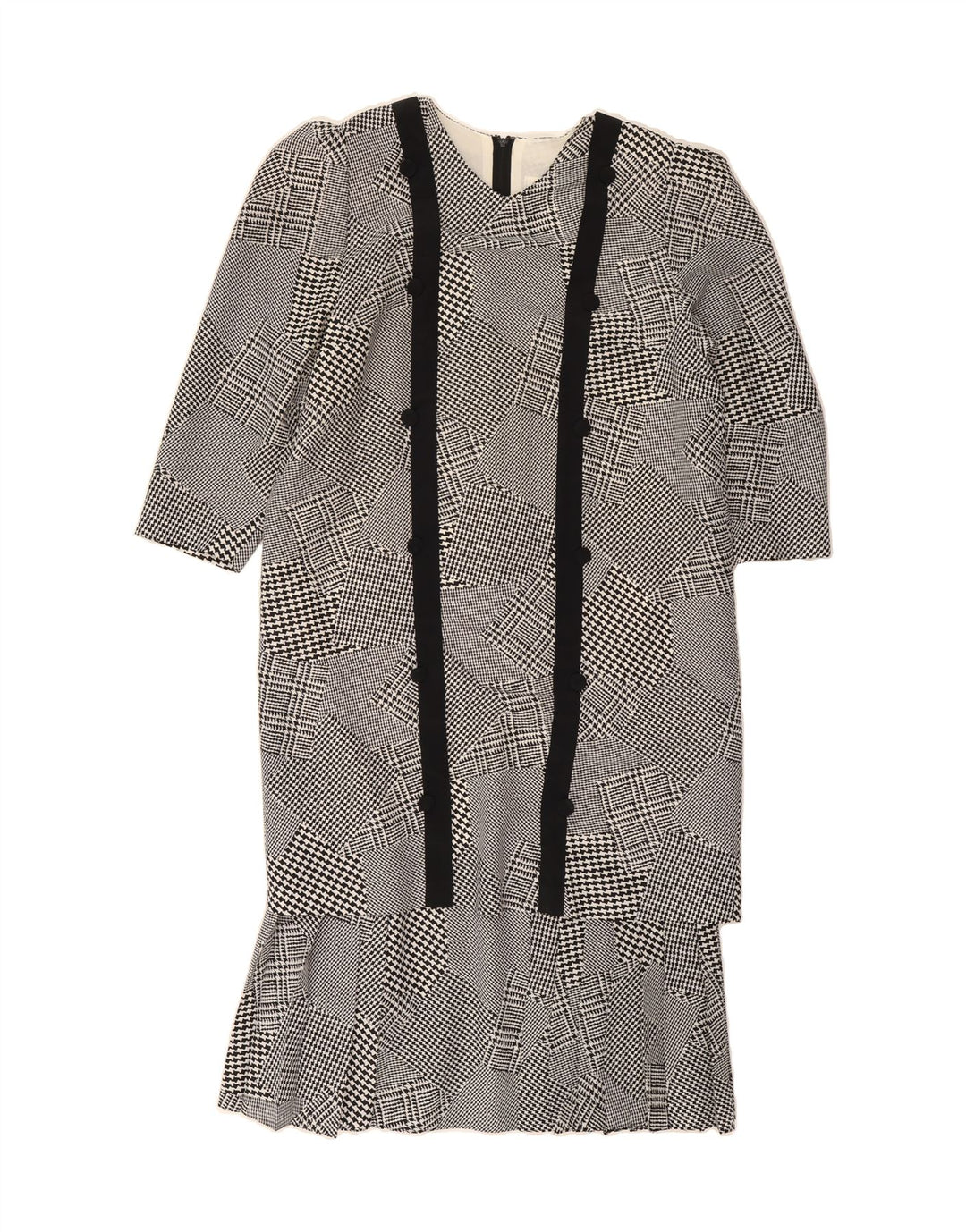 VINTAGE Womens 3/4 Sleeve Maxi Dress IT 42 Medium Black Houndstooth Vintage Vintage and Second-Hand Vintage from Messina Hembry 