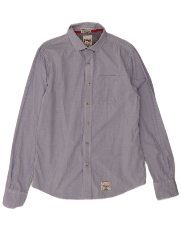 Superdry Herren-Hemd, groß, blaue Nadelstreifen-Baumwolle