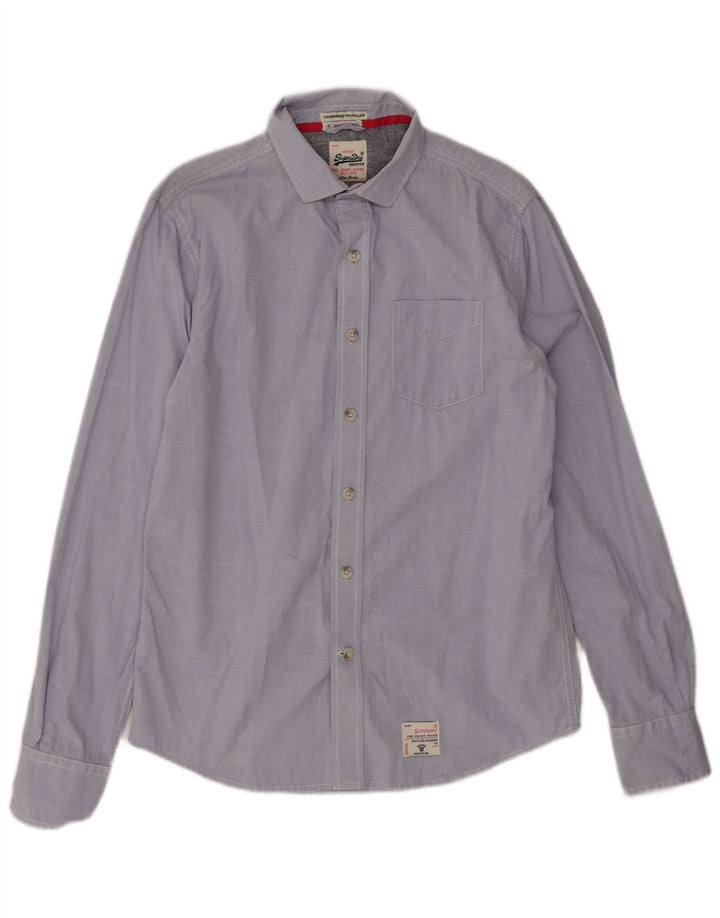 Superdry Herren-Hemd, groß, blaue Nadelstreifen-Baumwolle