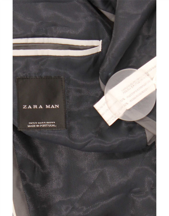 Zara Herren-Blazer mit 2 Knöpfen, EU 54, XL, graues Nadelstreifen-Polyester