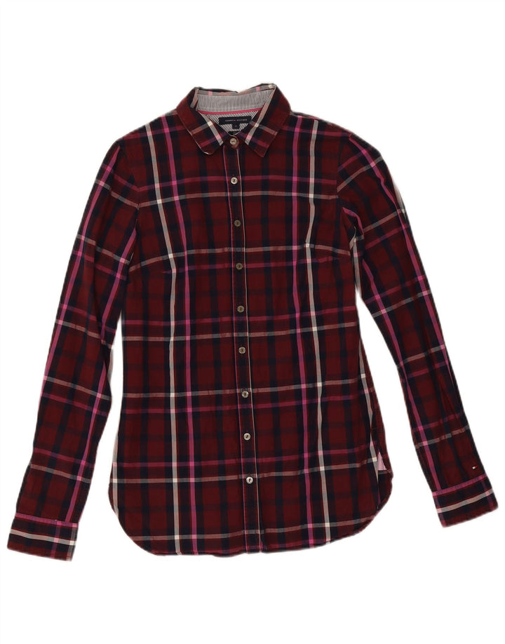 Tommy Hilfiger Damen-Hemd, tailliert, US 4, klein, Burgunderrot, kariert, Baumwolle