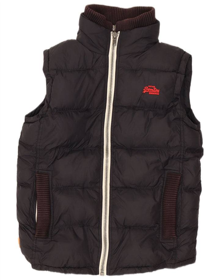 Superdry Herren-Übergröße, gepolsterte Weste, UK 10, Größe S, schwarzes Nylon