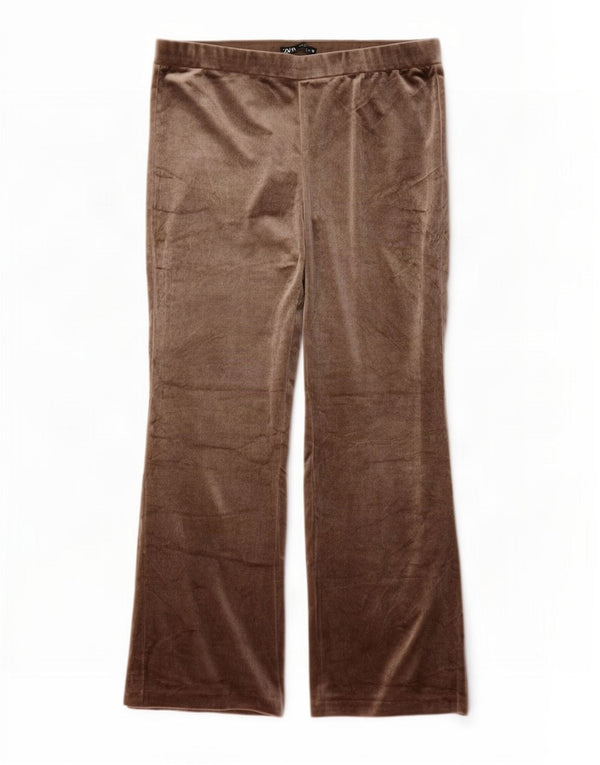 Zara Damen Flare Velour Trainingshose UK 20 2XL Braun Polyester