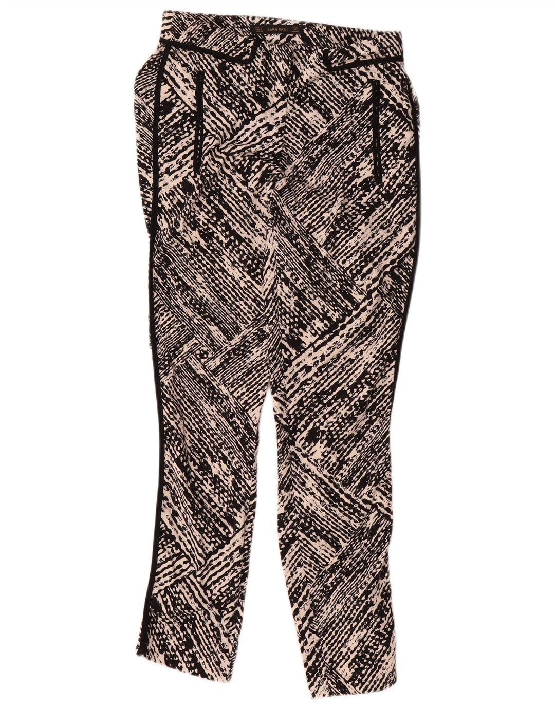 Zara Damen-Hose mit abstraktem Muster, schmale Freizeithose, Größe S, W26, L27, Schwarz