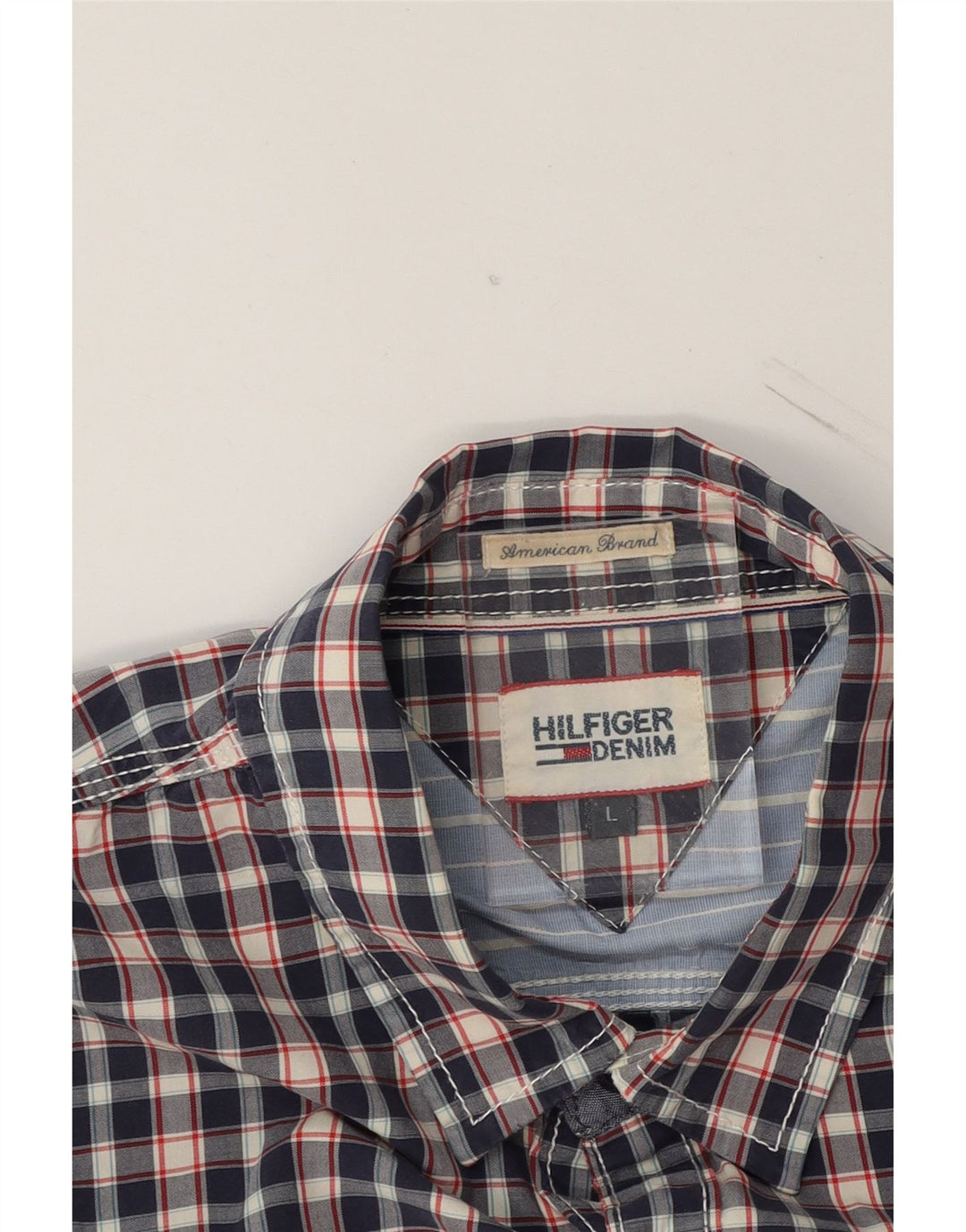 TOMMY HILFIGER Mens Shirt Large Navy Blue Check Cotton Vintage Tommy Hilfiger and Second-Hand Tommy Hilfiger from Messina Hembry 