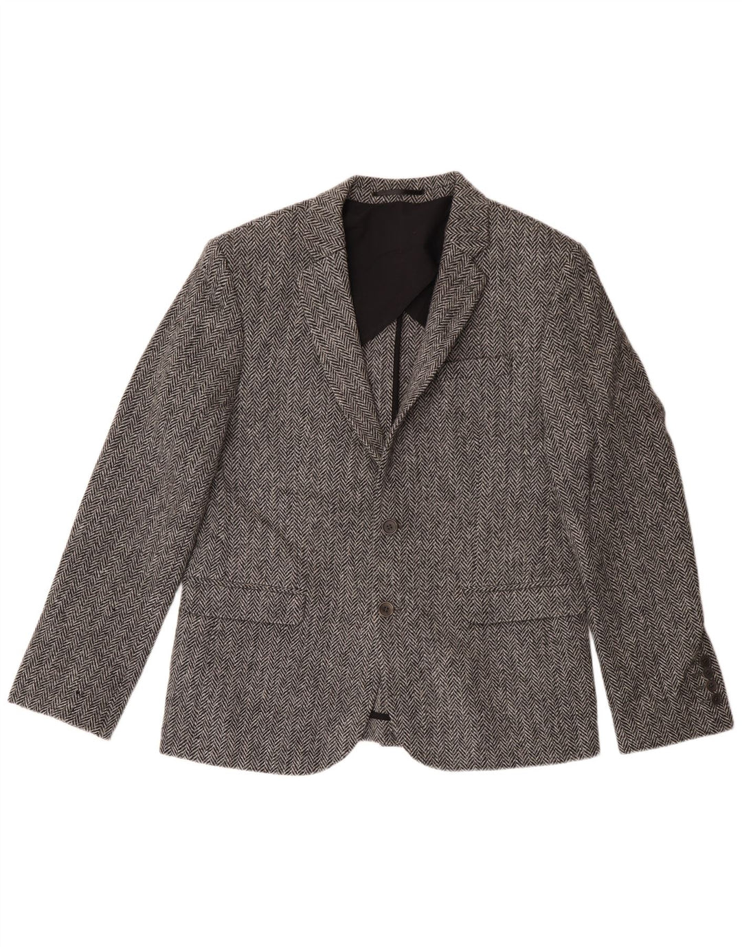 Asos Harris Tweed Herren Slim Fit Blazer Jacke UK 42 XL Grau Fischgrätenmuster