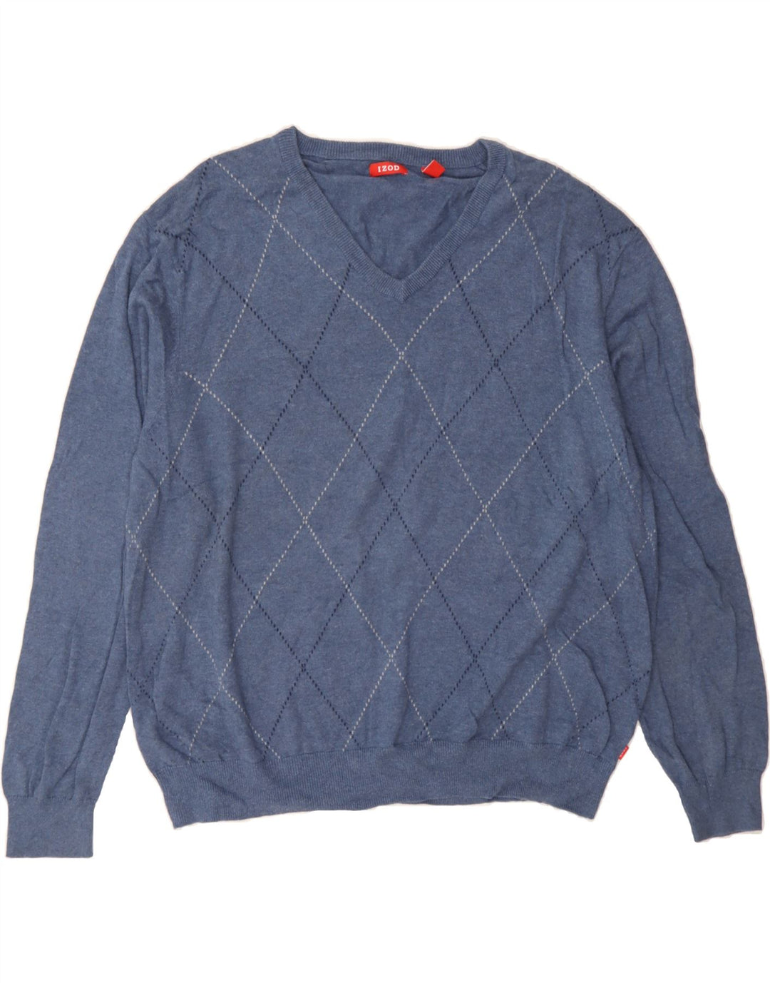 IZOD Herren-Pullover mit V-Ausschnitt, 2XL, blaue Argyle-/Diamant-Baumwolle
