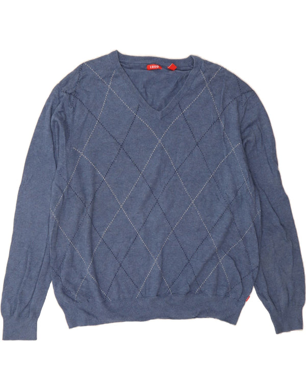 IZOD Herren-Pullover mit V-Ausschnitt, 2XL, blaue Argyle-/Diamant-Baumwolle