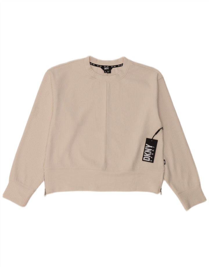 Dkny Damen-Sweatshirt-Pullover UK 14 Mittelweißes Polyester