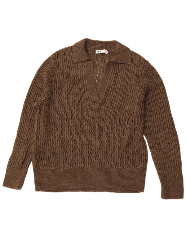 ZARA Damen Rollkragenpullover Pullover UK 18 XL Braun Acryl