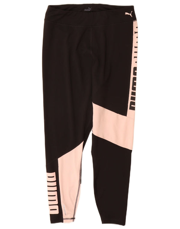 PUMA Damen Crop Graphic Leggings UK 14 Large Schwarz Colourblock