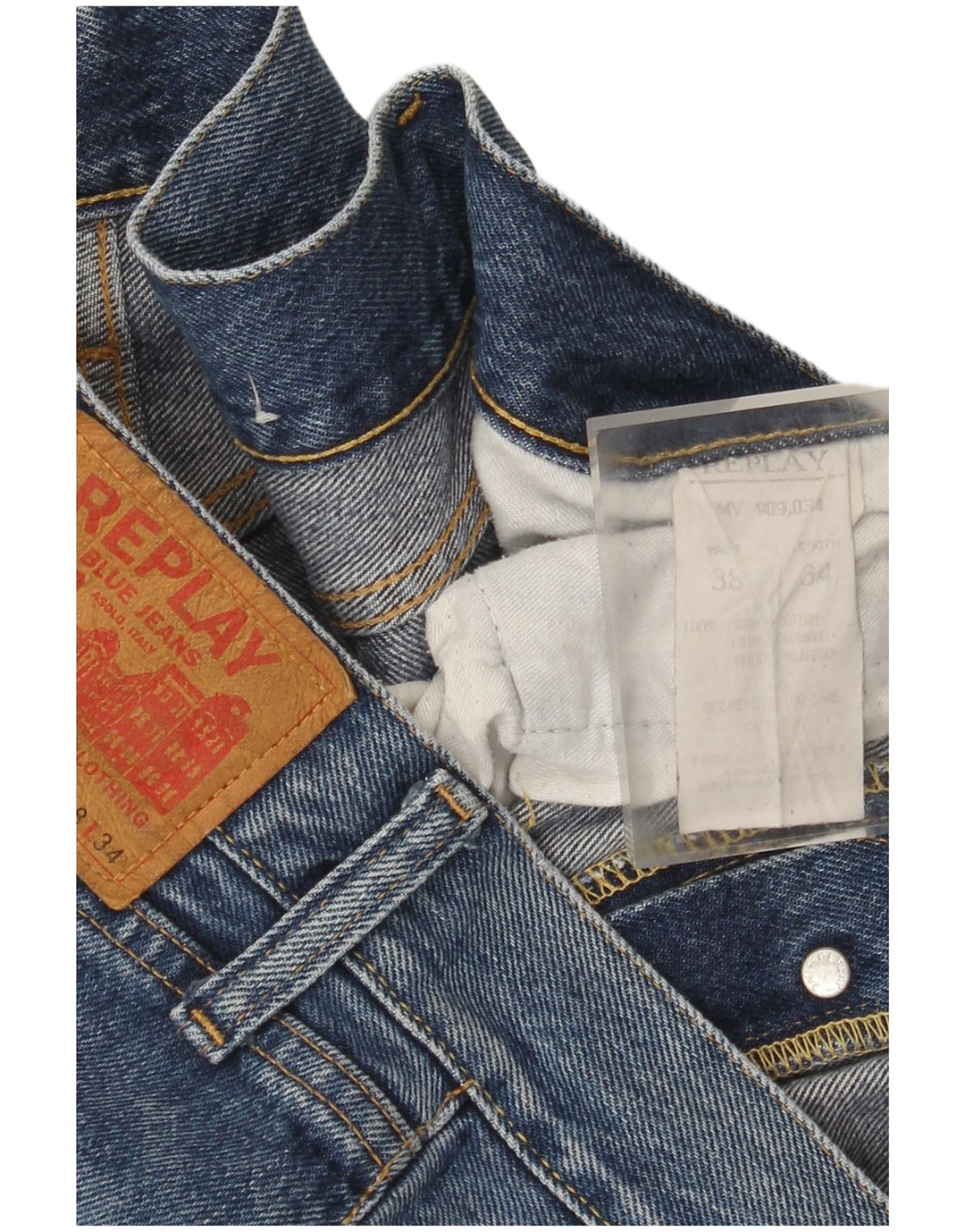 Replay Herren Straight Jeans W38 L30 Blaue Baumwolle