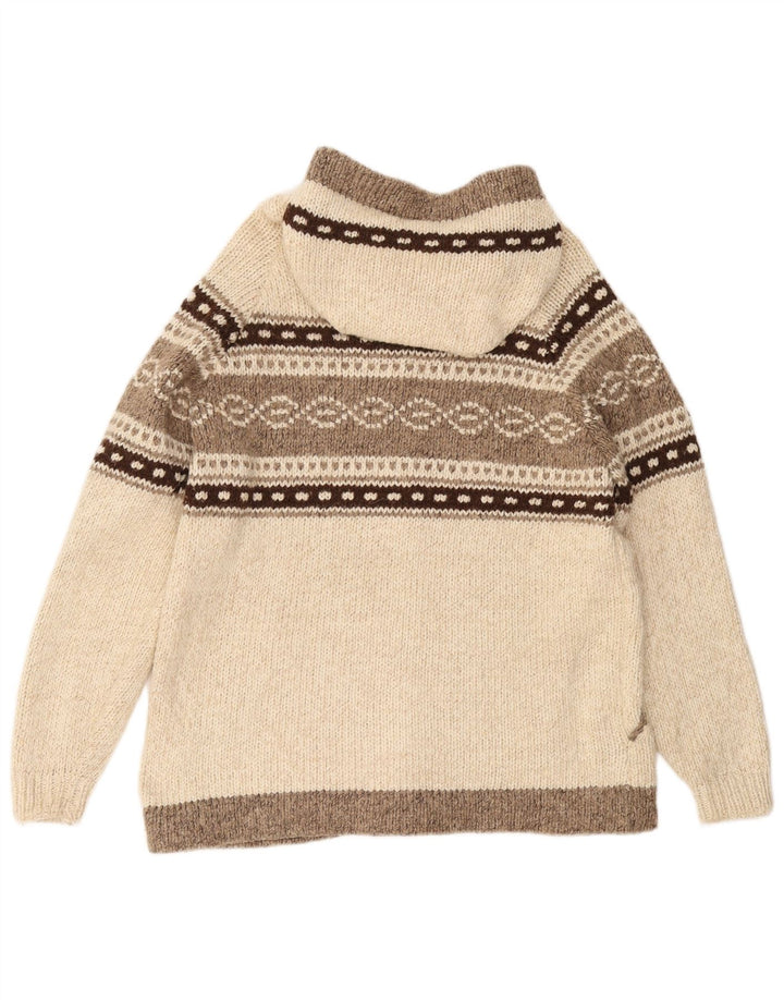 VINTAGE Herren-Strickjacke mit Kapuze, mittelgroß, gebrochenes Weiß, Fair Isle