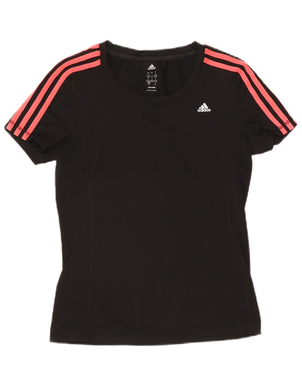 Adidas Damen Climalite T-Shirt Top UK 8/10 Small Schwarz Polyester