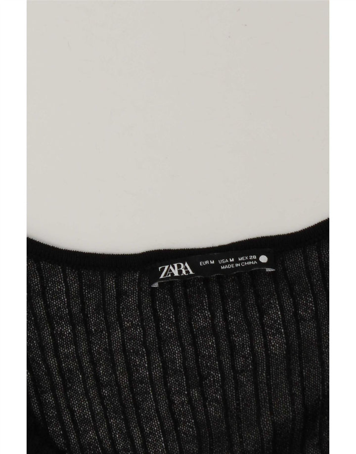 Zara Damen Durchsichtiges Blusenoberteil mit 3/4-Ärmeln, UK 12, Mittelschwarz
