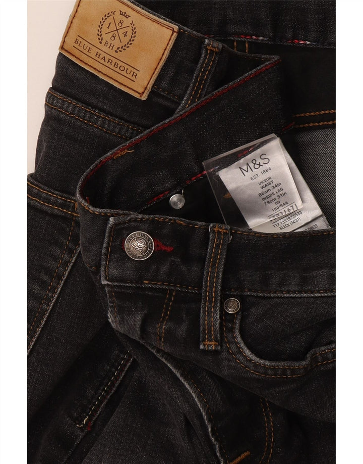 Marks & Spencer Herren Blue Harbor Straight Jeans W34 L31 Schwarze Baumwolle
