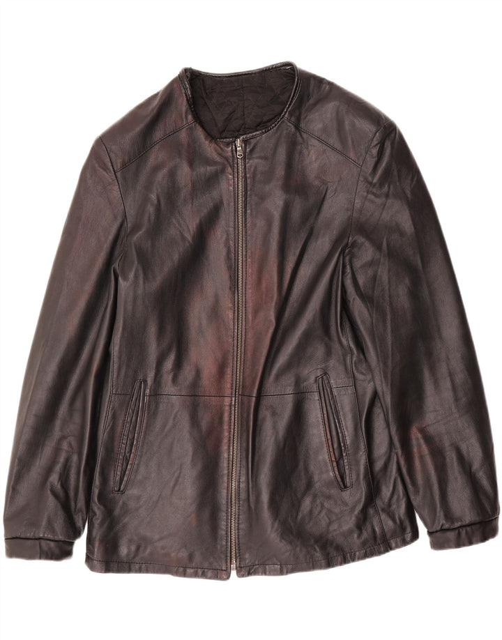 VINTAGE Womens Leather Jacket IT 48 XL Black Leather