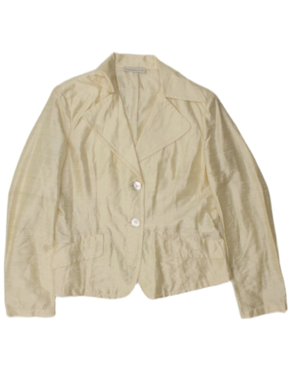 Vintage Damen 2-Knopf-Blazer-Jacke IT 44 Mittelgelbe Seide