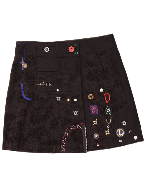 Desigual Damen Graphic Mini Wrap Rock EU 42 Large W32 Schwarz geblümt