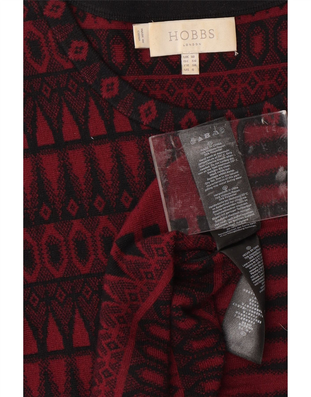 HOBBS Damen-Pulloverkleid mit 3/4-Ärmeln, Gr. 10, Größe S, rot, geometrisch, Viskose