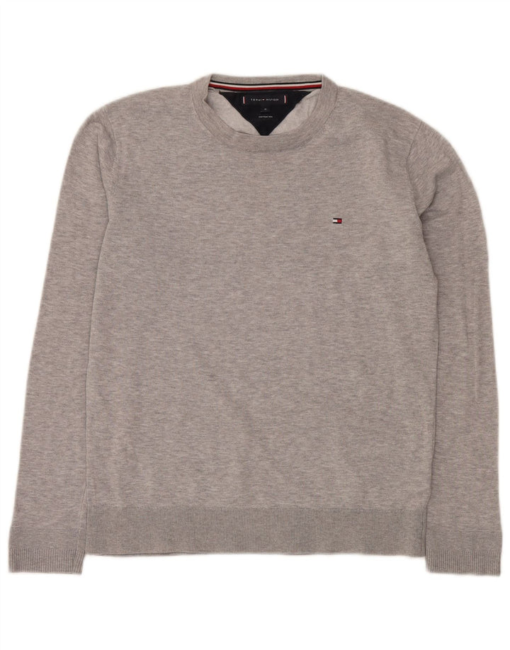 Tommy Hilfiger Herren-Pullover mit Rundhalsausschnitt, mittelgraue Baumwolle