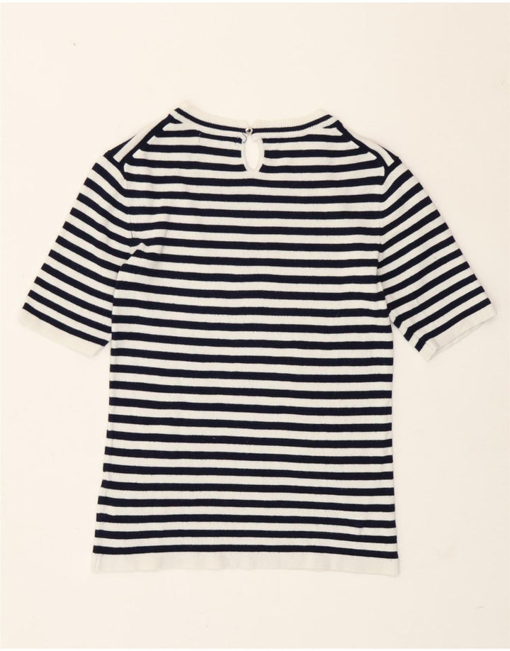 Zara Damen T-Shirt Top UK 12 Medium Marineblau gestreift
