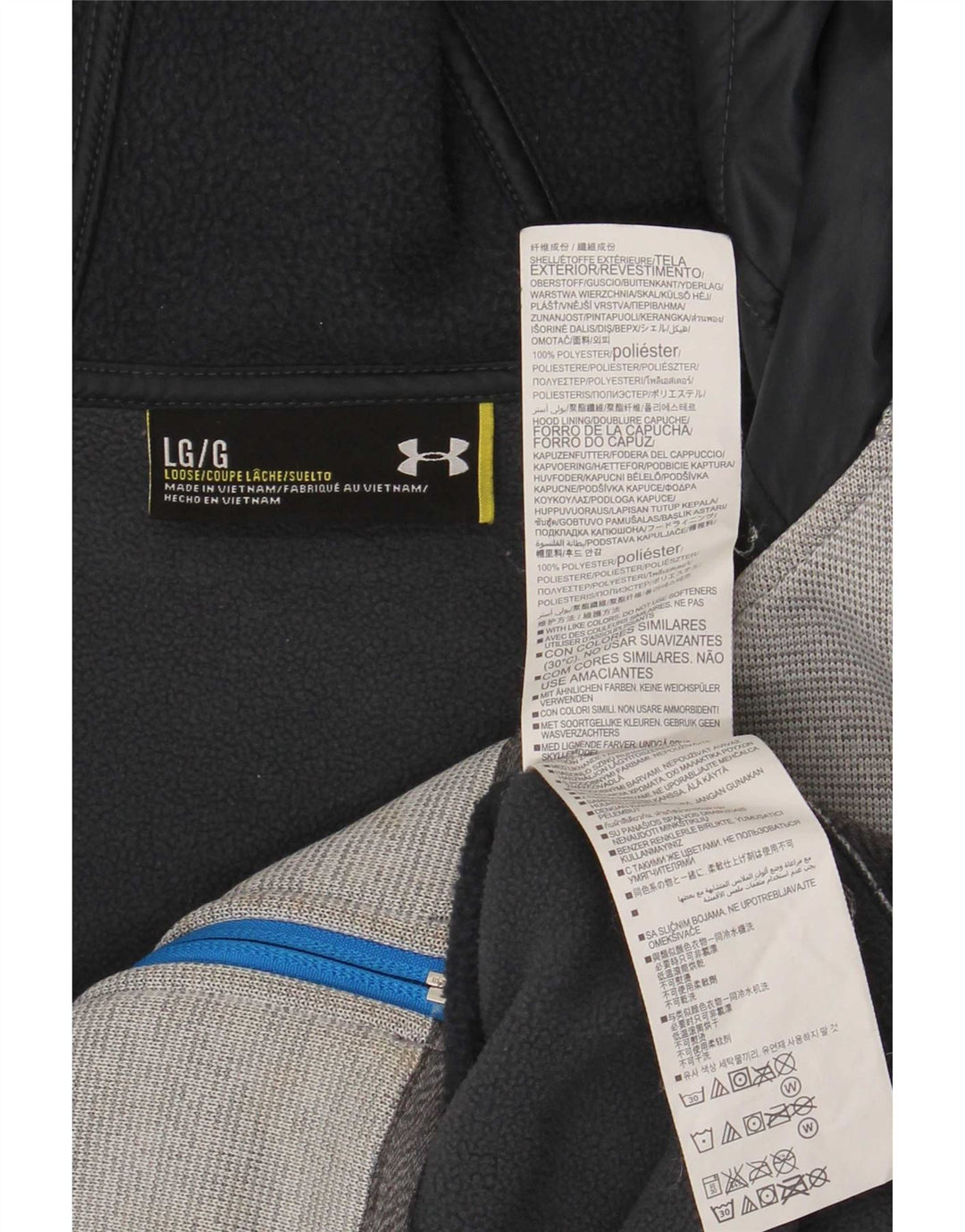 Under Armour Herren-Kapuzenpullover mit Reißverschluss, groß, graues Farbblock-Polyester