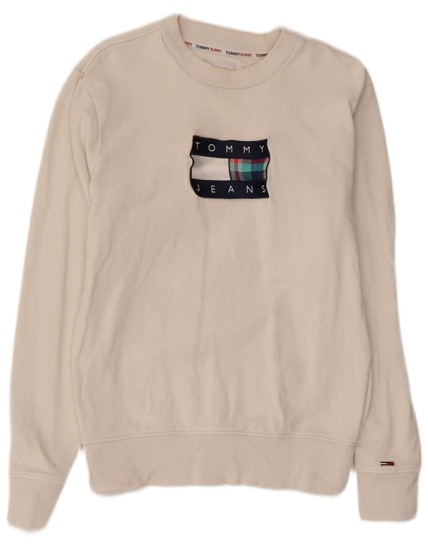 TOMMY HILFIGER Damen Grafik-Sweatshirt-Pullover UK 6 XS Weiße Baumwolle