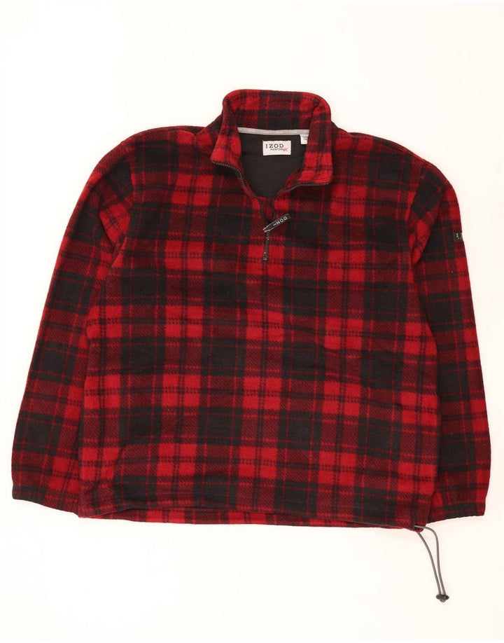 Izod Herren-Fleecepullover mit Reißverschluss am Hals, großes rotes Karomuster aus Polyester