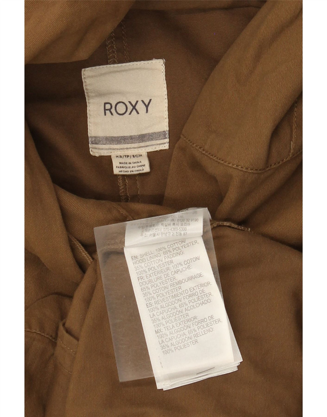 Roxy Damen-Bomberjacke mit Kapuze, übergroß, Größe UK 6, XS, braun, Baumwolle