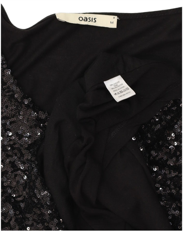 Oasis Damen-Paillettenblusenoberteil UK 12 Mittelschwarze Viskose