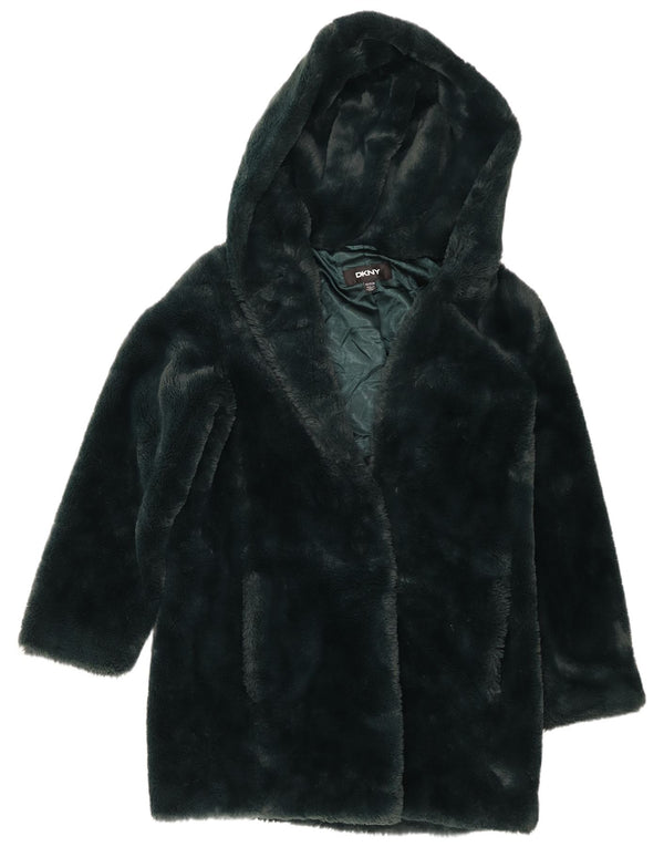 Dkny Damen Übergroßer Kunstpelzmantel mit Kapuze UK 6 XS Grün Polyester