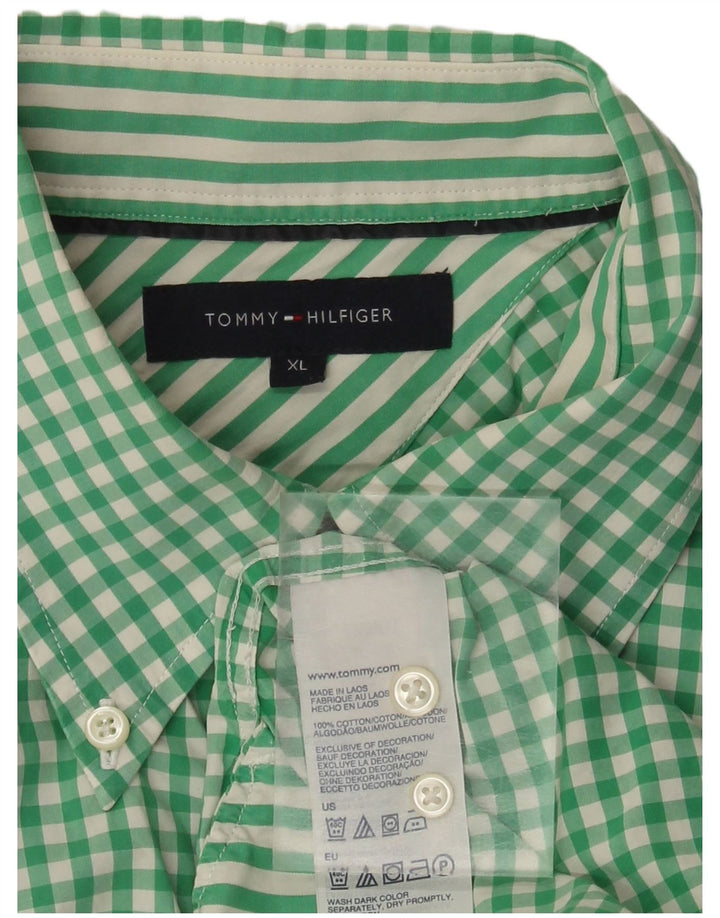 Tommy Hilfiger Herren Kariertes Kurzarmhemd XL Grün Gingham Baumwolle