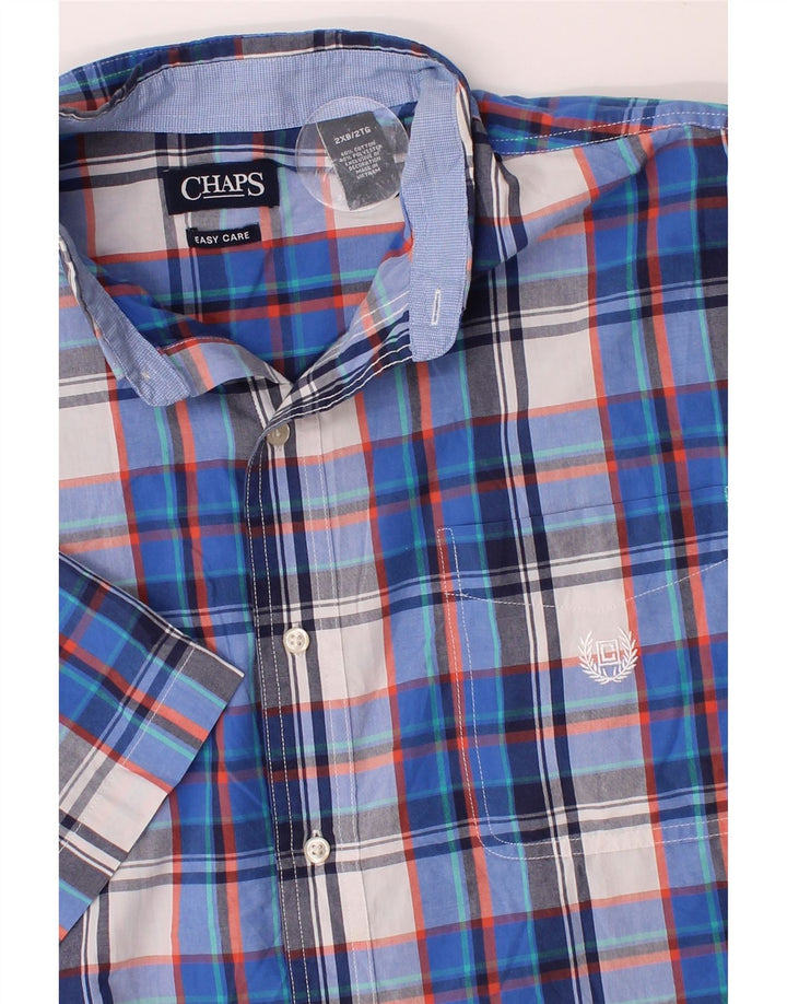 CHAPS Mens Big & Tall Short Sleeve Shirt 2XL Blue Check Cotton Vintage Chaps and Second-Hand Chaps from Messina Hembry 