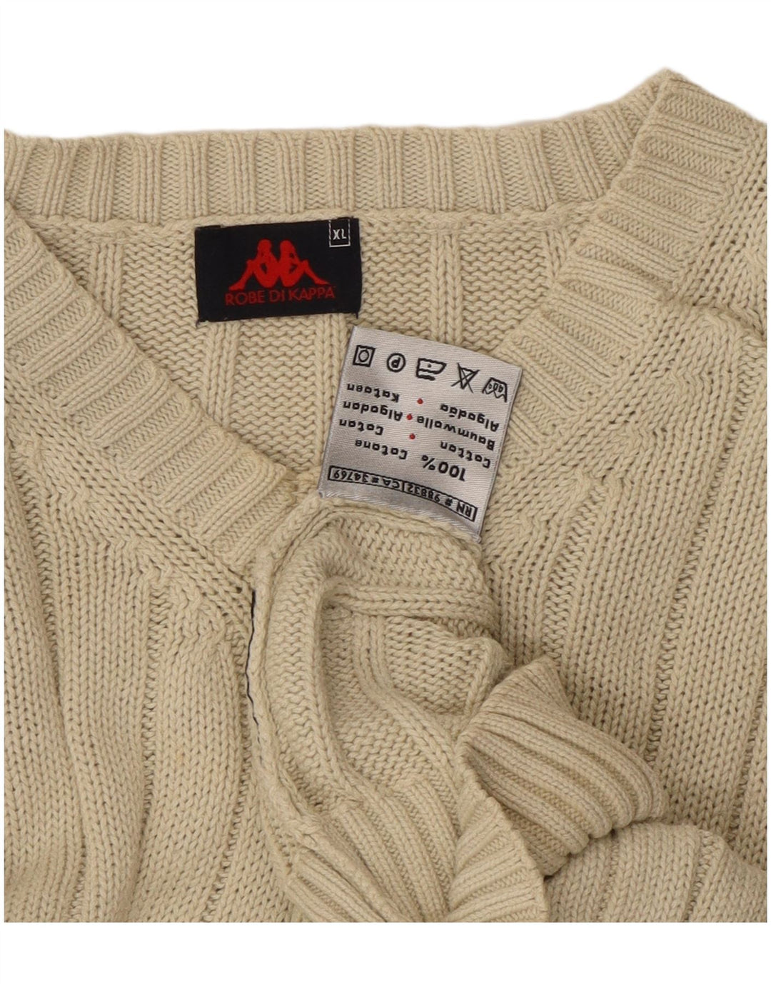Kappa Herren V-Ausschnitt Pullover Pullover XL Beige Baumwolle