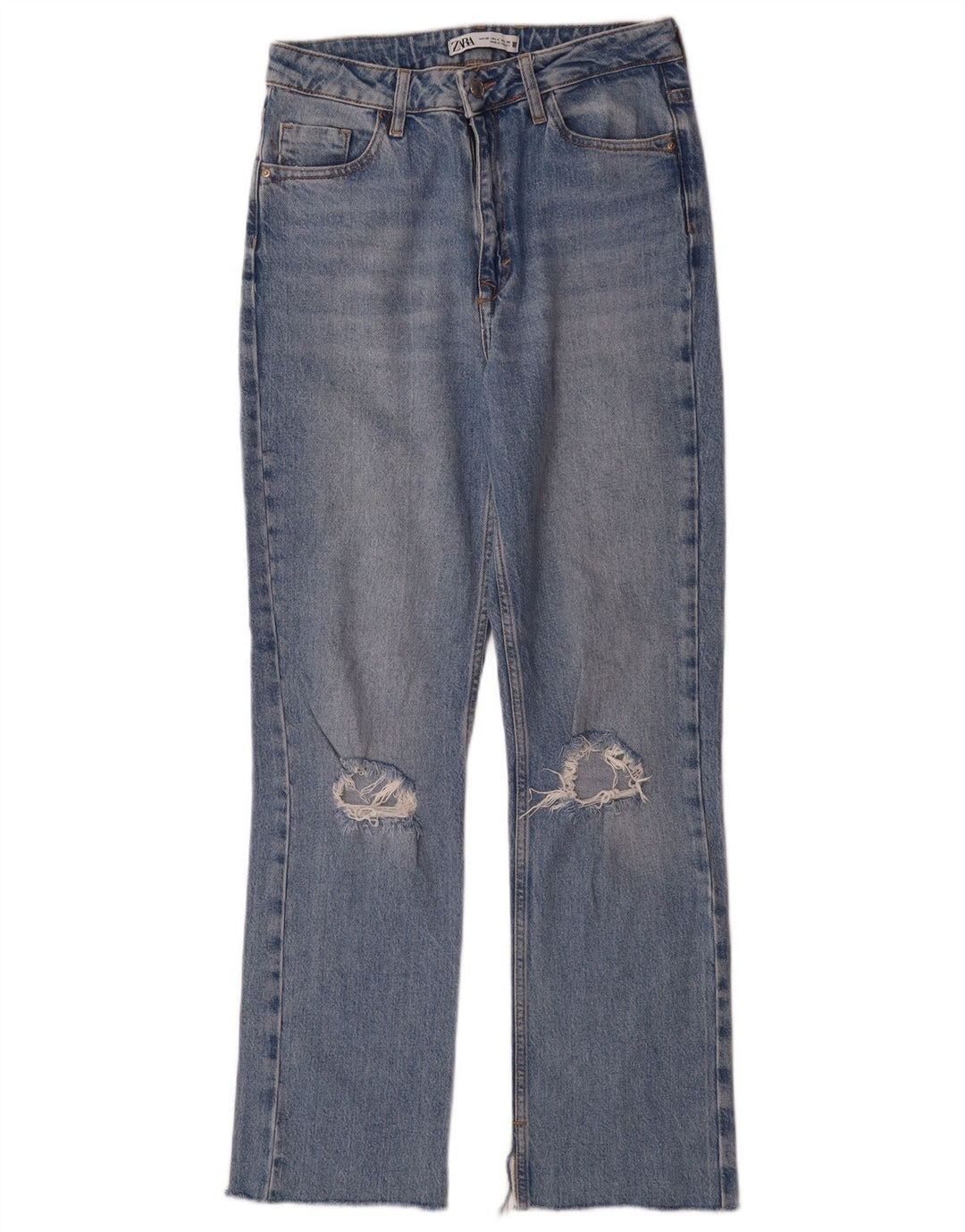 Zara Damen Distressed Bootcut Jeans EU 36 XS W26 L30 Blaue Baumwolle