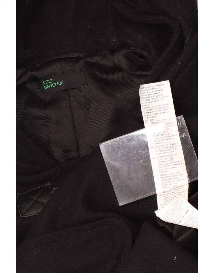 Benetton Damen Dufflecoat mit Kapuze IT 42 Mittelschwarze Wolle