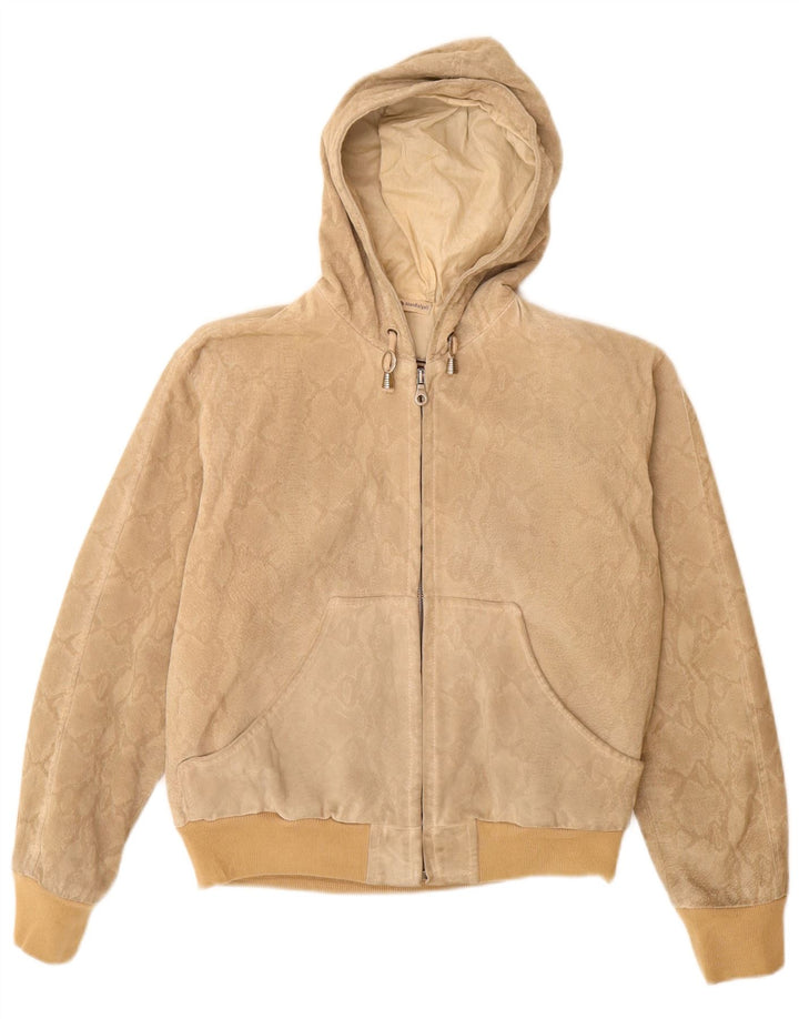 Donna Pelle Damen Bomberjacke mit Kapuze IT 42 Medium Beige Animal Print