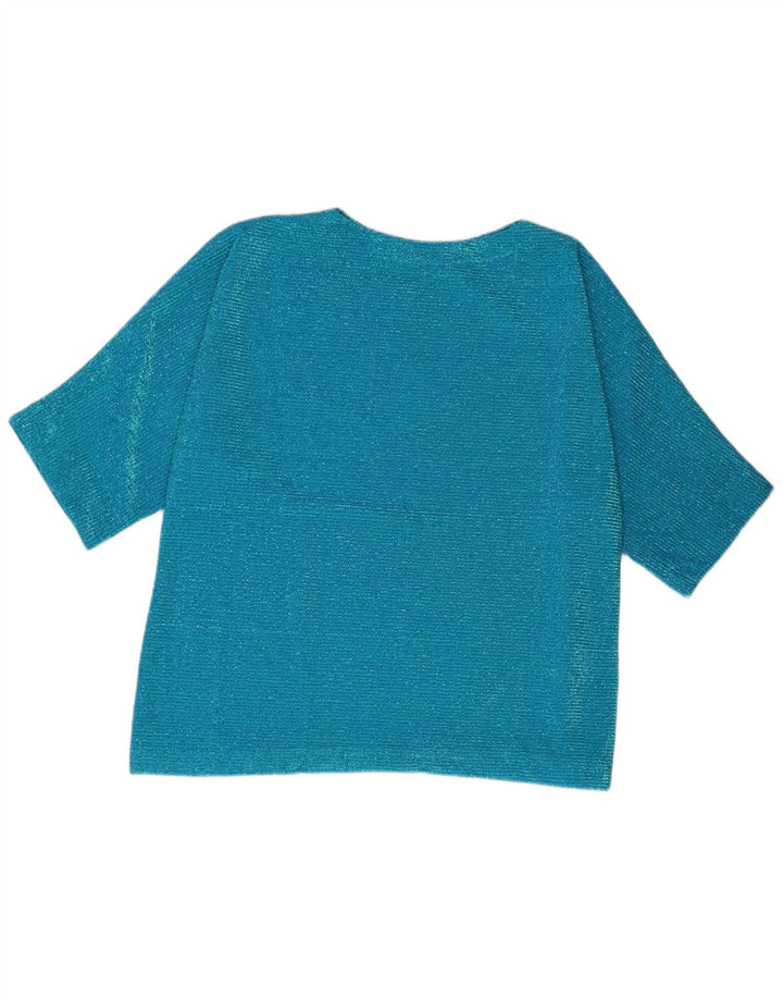 Vintage Damen Bluse Top UK 16 Groß Blau Synthetisch