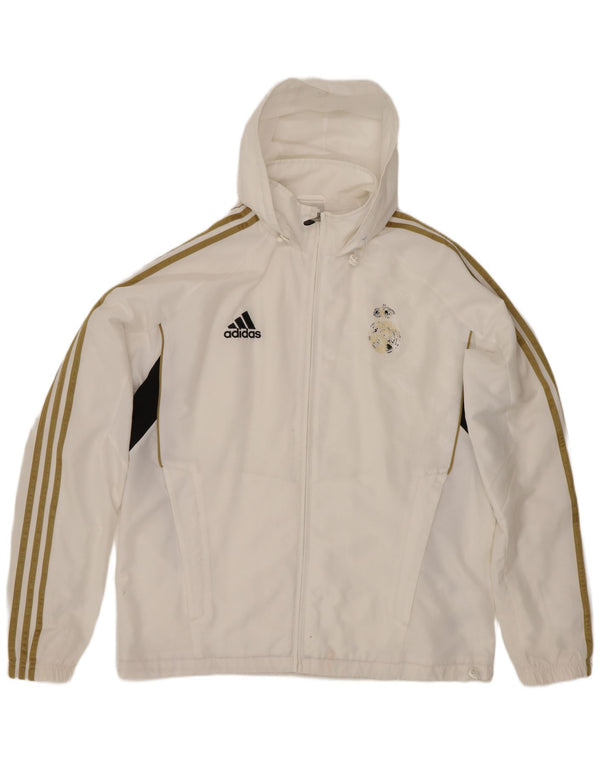Adidas Herren Real Madrid Kapuzen-Trainingsanzug-Oberteiljacke UK 40/42 Mittelweiß