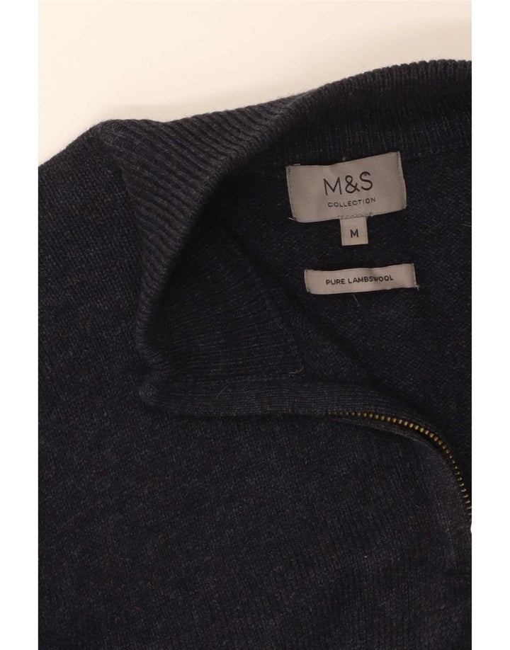 Marks & Spencer Herren-Pullover mit Reißverschluss am Hals, Mittelblau meliert