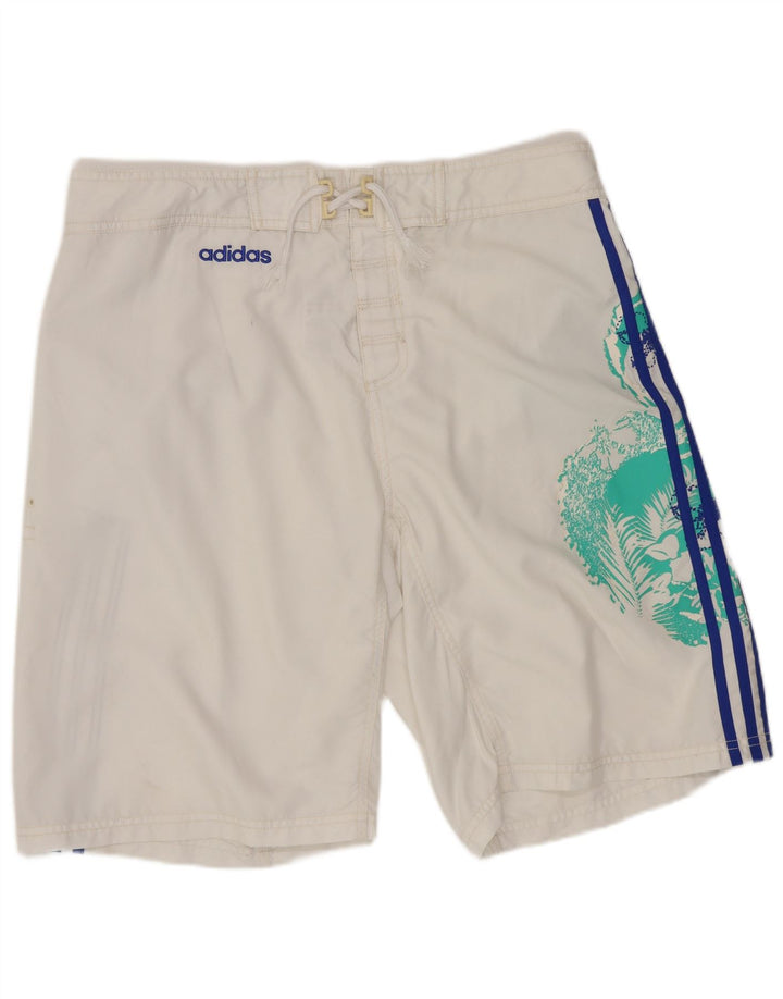 Adidas Herren-Badeshorts mit Grafik, mittelweiß, geblümt, Polyester