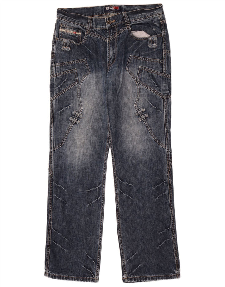 Vintage Herren Straight Jeans W32 L32 Blau Patchwork Baumwolle