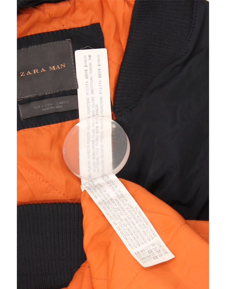 Zara Herren Bomberjacke UK 40 Large Marineblau Polyester