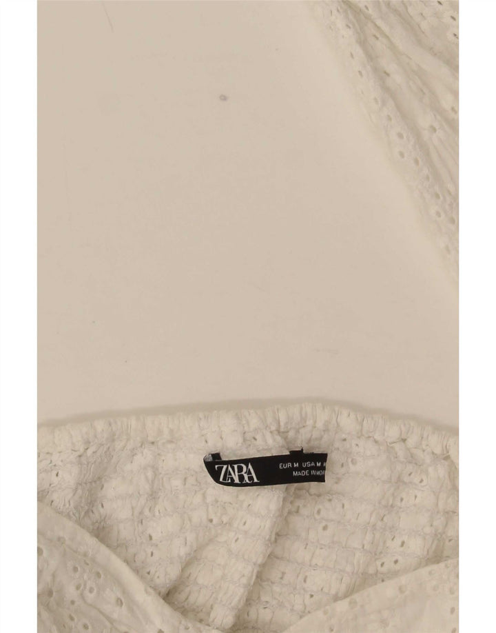 Zara Damen 3/4-Ärmel Crop Off Shoulder Top UK 12 Mittelweiß