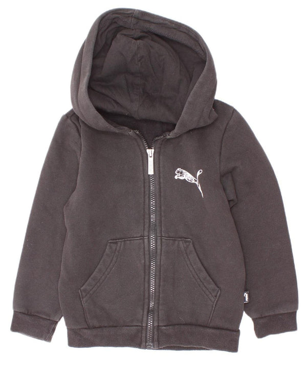 Puma Jungen Kapuzenpullover mit grafischem Reißverschluss, 3–4 Jahre, schwarze Baumwolle