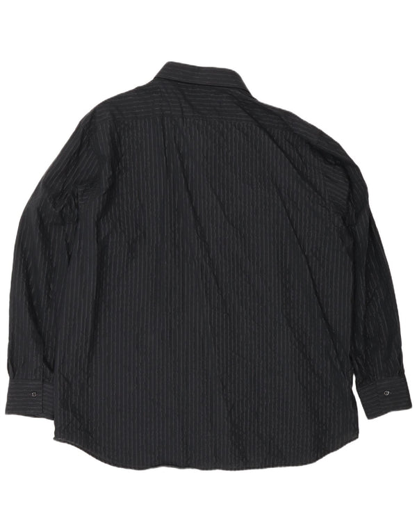 Roccobarocco Herrenhemd, Größe 49, 2XL, schwarze Nadelstreifen-Baumwolle, klassisch