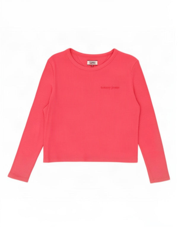 Tommy Hilfiger Damen Crop Top Langarm UK 6 XS Rosa Baumwolle